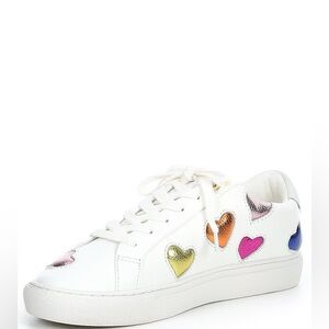 Kurt Geiger London, the Lane Love Metallic Leather Heart Lace-Up Sneakers.